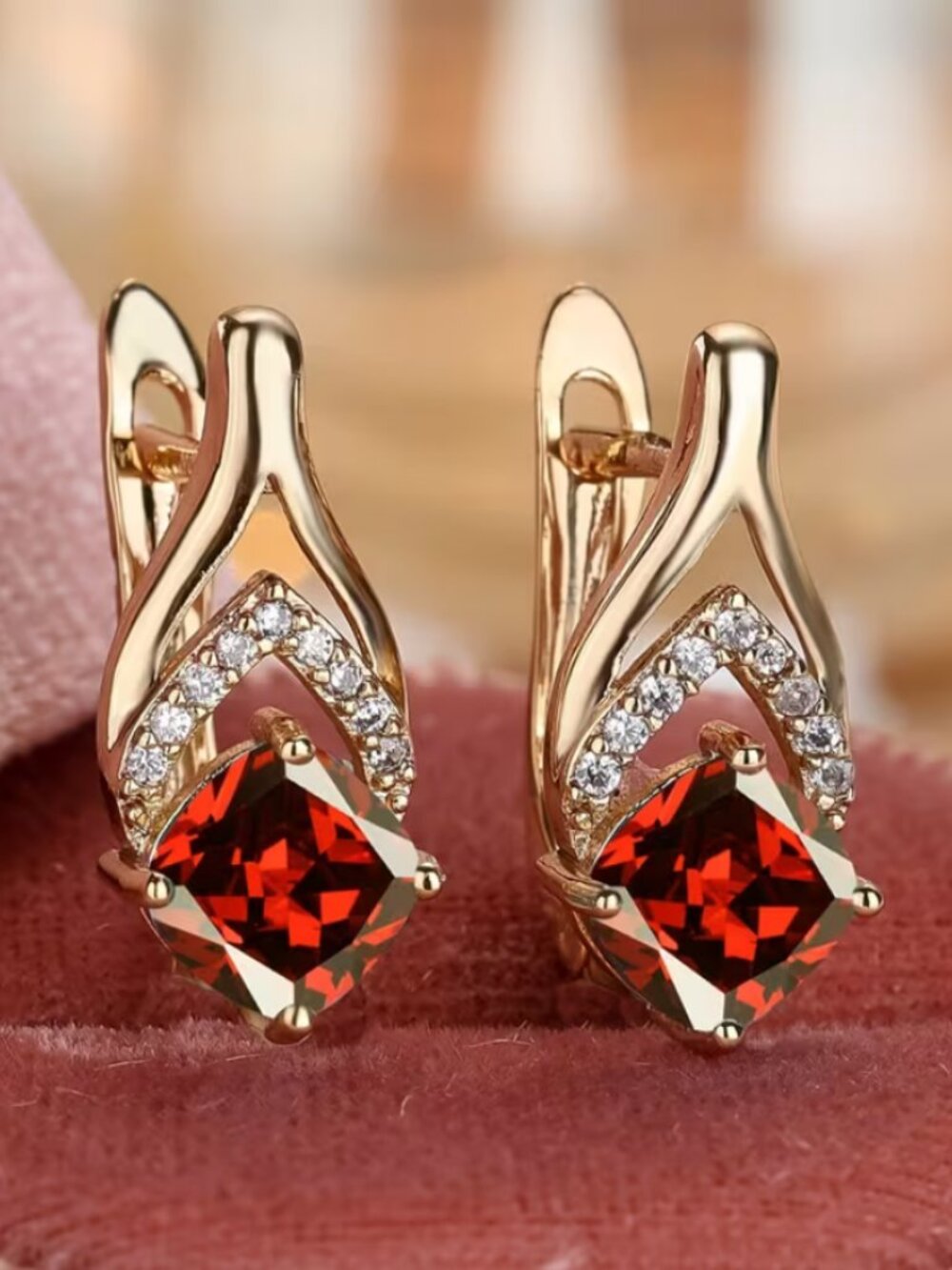 14K Gold Womens 2ct Red Ruby 1ct Diamond Hanging Drop Gemstone Earrings Jewelry